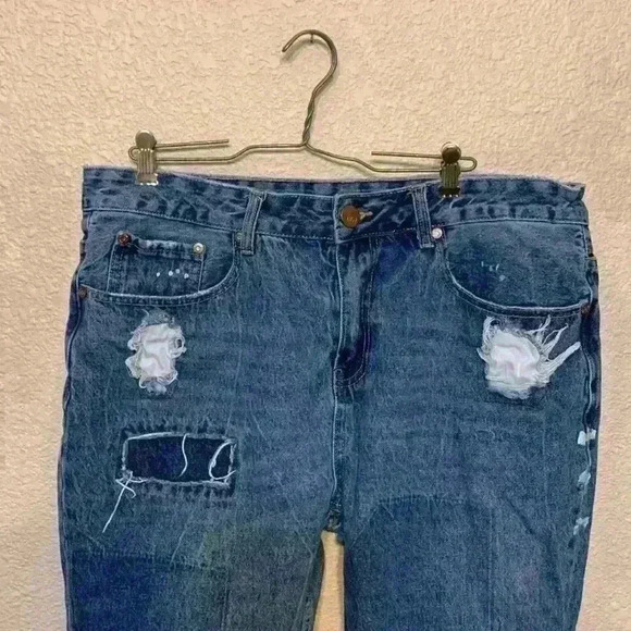 Cotton on The boyfriend patch jeans sz 10 dark wash casual comfy high waisted - Picture 2 of 11